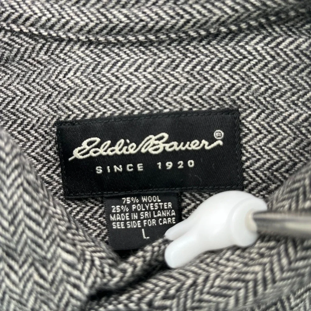 Vintage Eddie Bauer Wool Herringbone Shacket Shirt Men's Large Gray Mackinaw